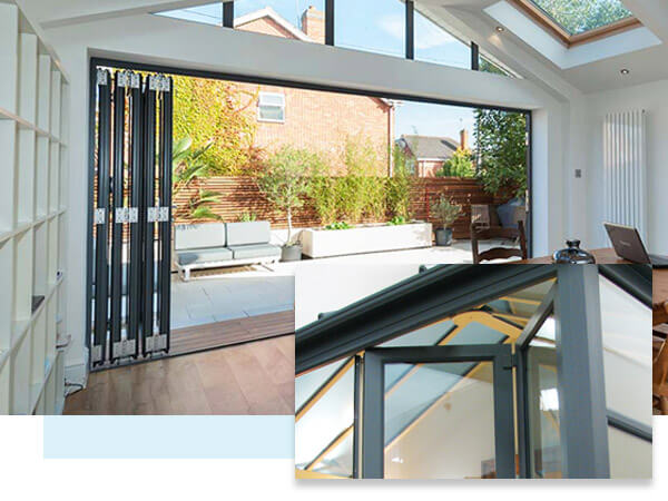 Bi-folding doors in a conservatory